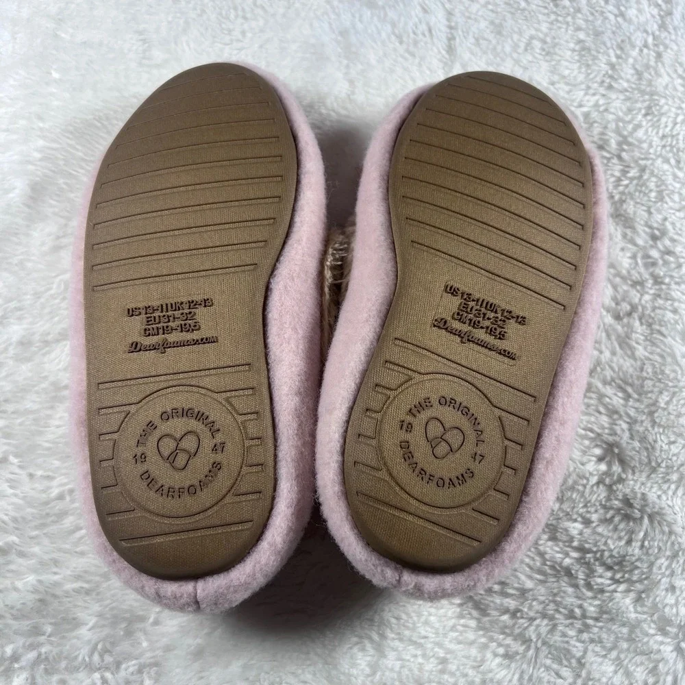 Dearfoams Deluxe Memory Foam Slippers Pink Fuzzy Bow Plush Cozy‎ Kids NWT